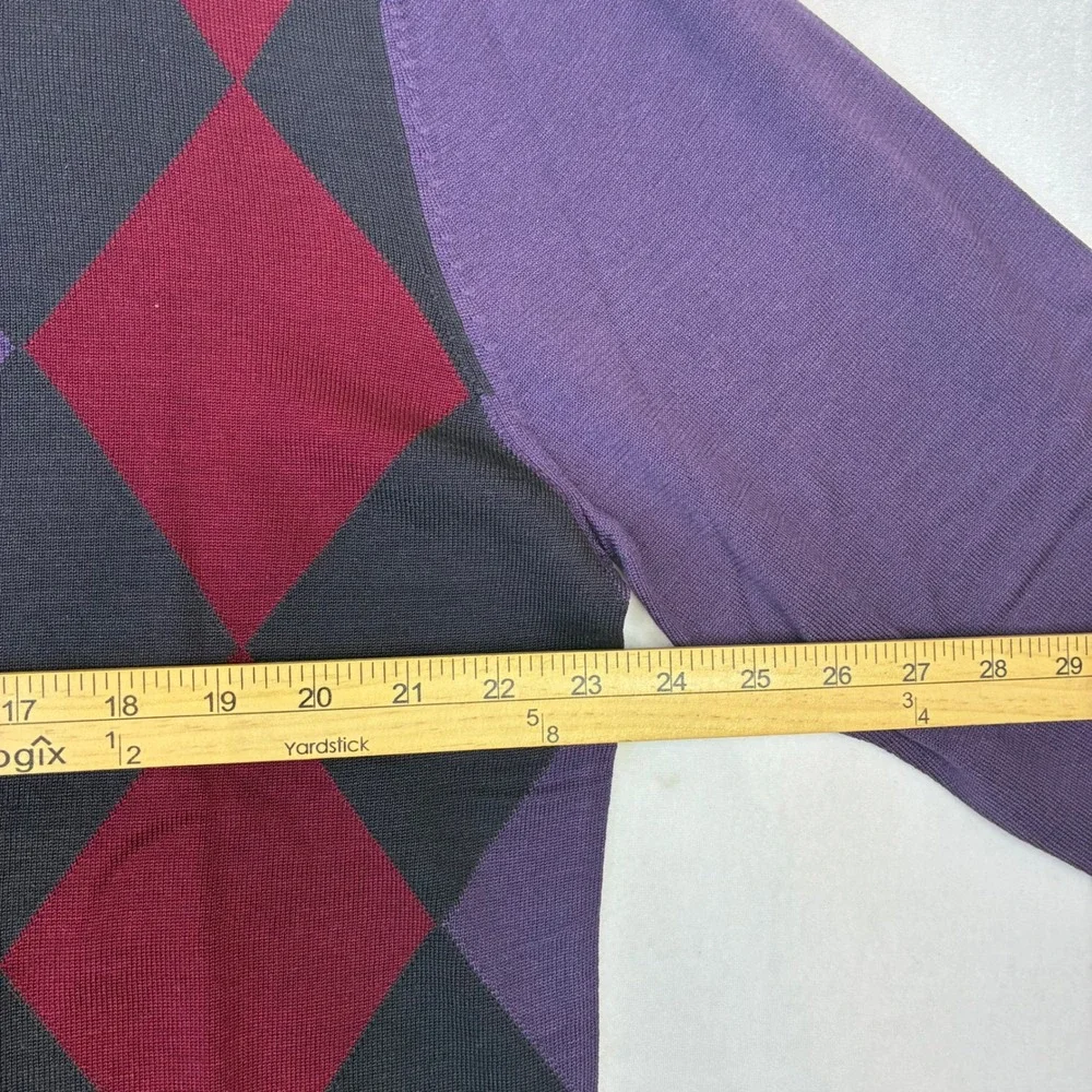 Murano Sweater Men XL Purple Argyle Silk Blend Crewneck Long Sleeve F55SM025